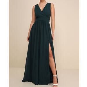 NEW Lulus Thoughts of Hue Emerald Green Surplice V-Neck Sleeveless Maxi Dress